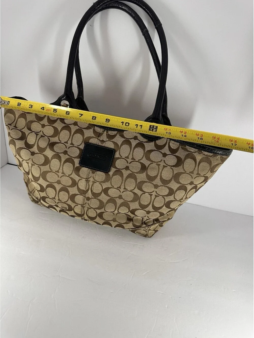 Coach Signature Jacquard Bleeker Tote Bag - Tan with Black Leather Trim